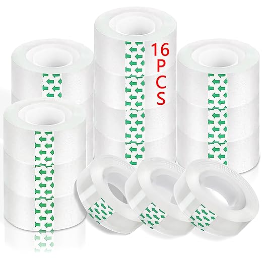 Transparent Tape Refills, 3/4-Inch x 1000 inch Clear Tape, 1 inch Core, Clear Tape Refill Rolls for Gift Wrapping, Home, School Office Supplies (16)
