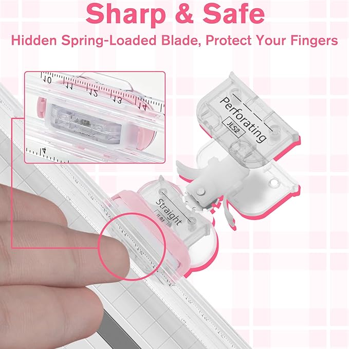 Meafeng 3-in-1 Paper Trimmer with Straight, Scoring & Perforating Blades, 9" A5 Cutter for Crafting, Scrapbooking, Cardstock, Labels & Home Office Use – Compact & Portable (Pink)