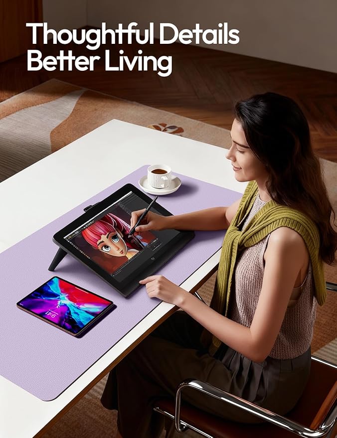 YSAGi Leather Desk Protector, Office Mat, Large Mouse Mat, Non-Slip PU Leather Blotter, Laptop Desk Mat, Waterproof Writing Pad for Office and Home(Light Purple, 63" x 17.2")