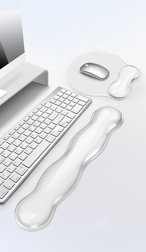 Mouse Pad with Wrist Rest, Soft Cloud Gel Keyboard Mouse Pad Set with Hand Wrist Support, Cute Non Slip Office Desk Accessories for Comfort/Pain Relief/Computer/Laptop (2Pc Clear Wave)