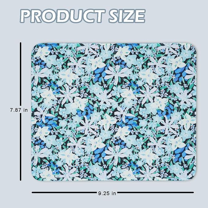 Mouse Pad for Desk with Stitched Edge, Premium Cute Washable Mouse Pads. Computer Mousepad with Non-Slip Rubber Base, Mousepads for Laptop, 9.25x7.75x0.12 inch (Indigo Blooms)