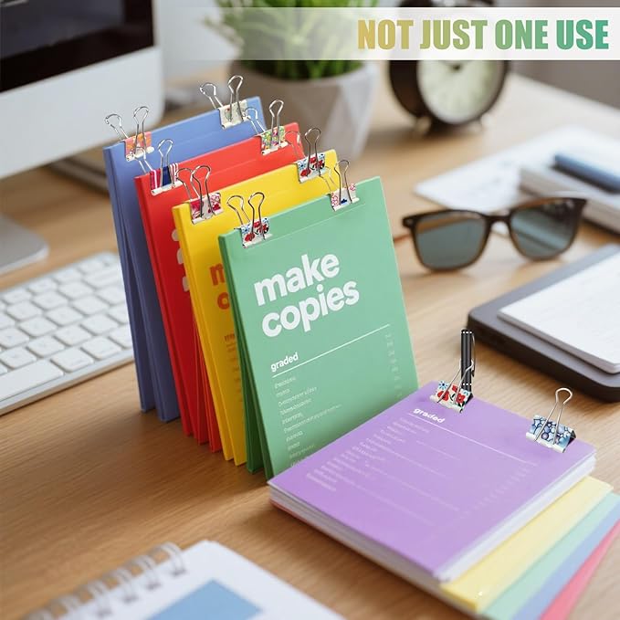 Mini Decorative Binders Cute Colorful Stainless Steel Clips, 24Pcs 6 Assorted Colors (4 Each)，Multipurpose Utility Clips for Office, Kitchen, School, Crafts, and Home Organization