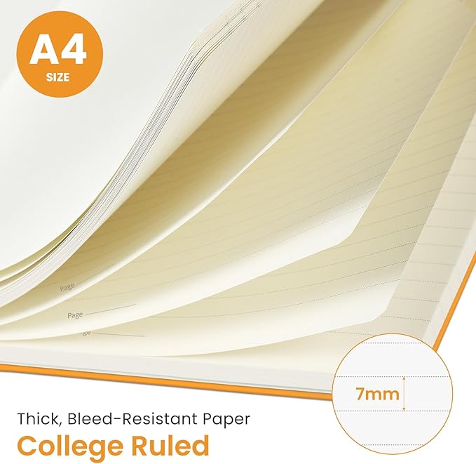 Taja Spiral Lined Notebook, 8.5"x11" Notebooks for Work, Large A4 Journal for Women & Men, College Ruled Journaling Notebook for Writing, Plastic Cover Spiral Journal, Yellow