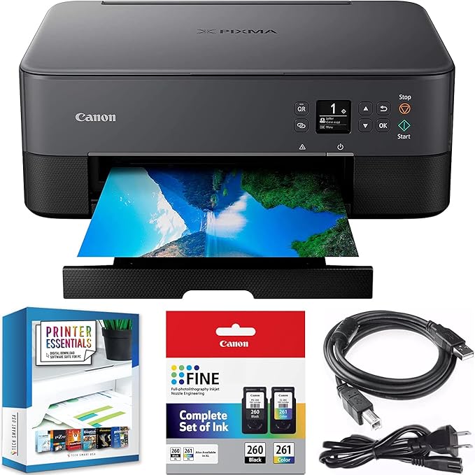Canon PIXMA TS6420a All-in-One Wireless Color Printer with Print, Scan, Copy, Photo Print & Mobile Functions (Renewed) Bundle with DGE USB Cable + Small Business Productivity Software Kit