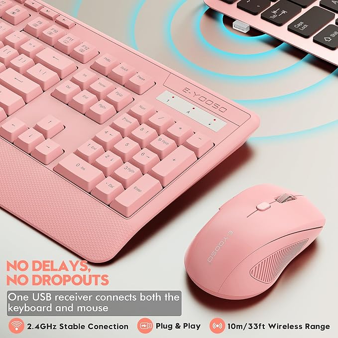 Wireless Keyboard and Mouse Combo, Full Size Ergonomic with Wrist Rest | 2.4GHz USB Receiver, 3 DPI Adjustable 6-Button Cordless Mouse for Computer, Laptop, PC, Windows