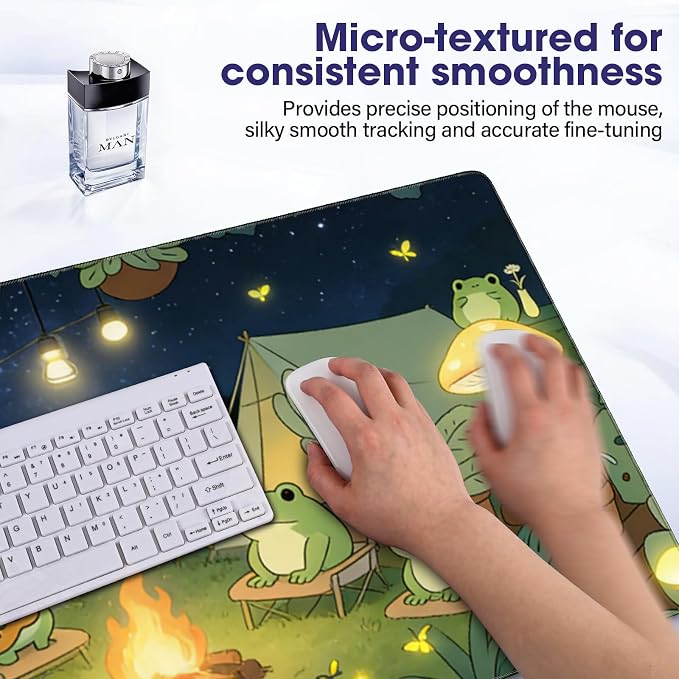 Large Extended Mouse Pad with Stitched Edges 35.4"x15.7" - Waterproof Desk Mat, Non-Slip Rubber Base for All-Desk Coverage, Perfect for Gaming Office Home, Frog03