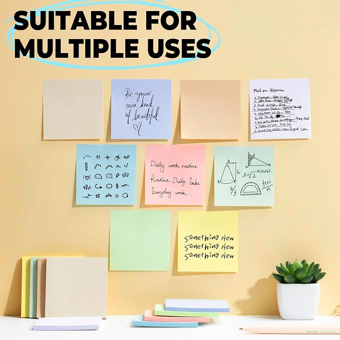 M&G 18 Pads Sticky Notes 3x3 Inch, Self Sticky Notes 9 Soft Pastel Colors, Easy to Stick Self-Stick Note Pads, Office and School Supplies for Home, Desk, and Notebook Use, 50 Sheets/Pad