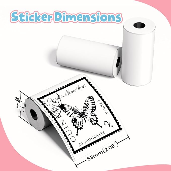 Phomemo White Sticker Paper- for Phomemo T02/T02Pro/Q02E/M02X/Y02C/Q02 Mini Printer, for Study Notes, Photo, DIY, Stickers, Image Time 10 Years, Black on White Sticky Paper, 50mm x3.5m, 3 Rolls