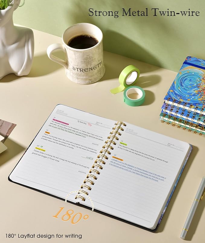 Lined Spiral Journal Notebook for Women, A5 Cute Hardcover Spiral Journals for Writing, 150 Pages Pretty College Ruled Notebooks for Work & Note Taking, 5.75" x 8.38", Forest Under a Starry Sky