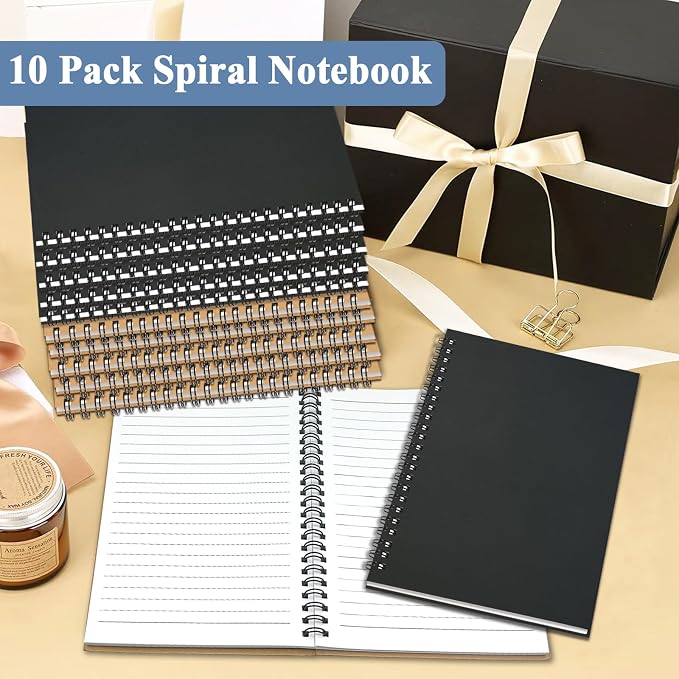10Pack Small Spiral Notebook A5, 5.5x8.3” Notebook for Work 120Page Notepad | Colored Multipack College Ruled Notebooks A5 Kraft Spiral Bound Small Notebook Journal Lined Note Pads for Writing Journaling
