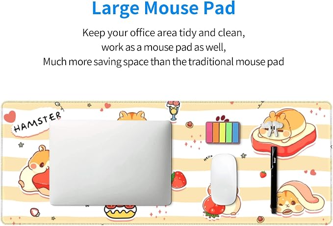 Cute Hamster Mouse Pad XL Large Mousepad Non Slip Rubber Base Desk Mat for Laptop Computer Gaming 31.5" X 12"