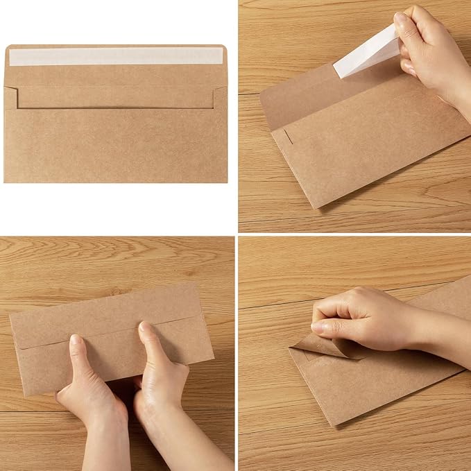 100 Pack Colored #10 Business Envelopes, 4.13 x 9.49 Inches, Brown | Self Seal, Standard Envelopes, For Office Checks, Business Letter Mailing, Greeting Card