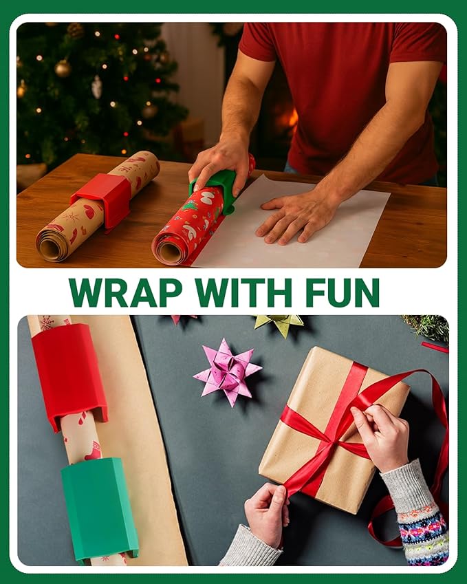 2PC Wrapping Paper Cutter Set | Gift Wrap Cutter Dual Blade Desktop Paper Roll Trimmer for Small Medium Jumbo Rolls | Wrapping Paper Roll Cutting Tool | Gift Wrap Gadgets for Crafts