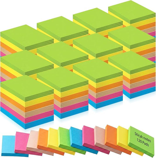 Fainne 120 Pads Sticky Notes Bulk 1.5x2,Simple Style,Bright Color,120 Pads | Bulk Mini Posted Pads, 50 Sheets Each, Self Stick Memo Paper for Office School Notebook, Bright Assorted Colors