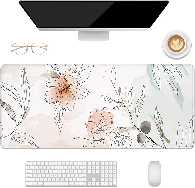 Desk Mat, 32" x 12" XXL Extended Large Gaming Mouse Pad, Desktop Decor Desk Pad, Cute Men Women Office Supplies and Accessories, XL Mouse Mat for Laptop & Keyboard, Watercolor Flowers