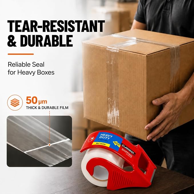 Clear Packing Tape with Dispenser, 2 Pack Shipping Tape Rolls with Cutter | 1.88" x 33 yd Portable Shipping Tape Roll, Easy Cut Packaging Tape for Moving Boxes, Mailing, Storage, Office and Home Use