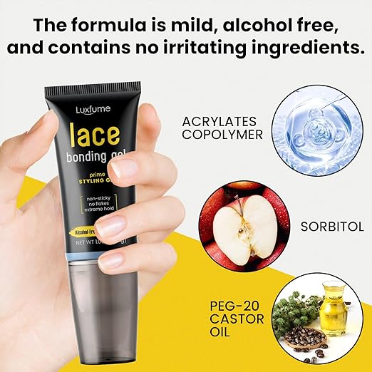 Lace Bonding Gel,Wig Glue Lace Glue,New Brush Head Design,Invisible & Skin-Friendly Formula,Bold Hold Lace Glue for Wigs,Temporary Daily Hold for Lace Front Wigs and Hair,for Women & Men