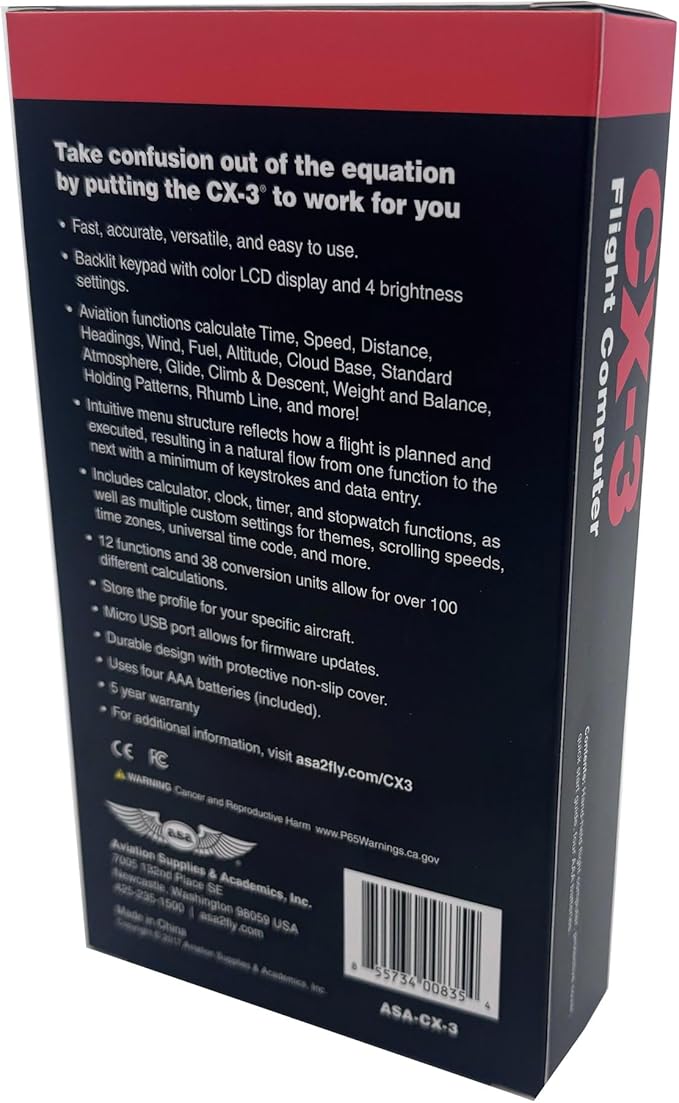 ASA CX-3 Flight Computer – Advanced Electronic E6B for Accurate Flight Planning and FAA Exam Preparation