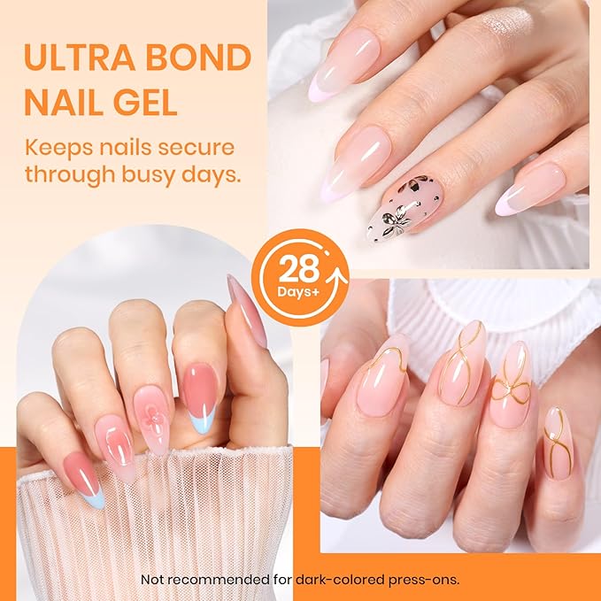 Beetles 2Pcs*20g Solid Nail Glue Gel, Tipex Soft Nail Tips Glue Super Strong for Acrylic Nails Extension Fake Nails Clear Press On Nails, Spring Nail Art, U V Light Required