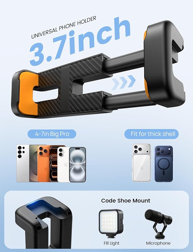 Lamicall Tripod for iPhone with Wireless Remote for iPhone Gopro Camera | Ultra-Stable, Mini Flexible Phone Stand for Recording with 1/4'' Screw, Cold Shoe for Pocket 3/4 fit Travel Content Creation