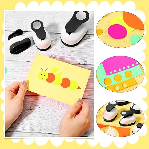 CHENGU 6 Pcs Circle Punch Set 3in/2in/1.5in/1in/0.6in/0.3in Scrapbook Hole Punchers Crafting with 10 Sticker Paper Round Cutter Scrapbook for Office Supplies DIY Albums Photos(Black)