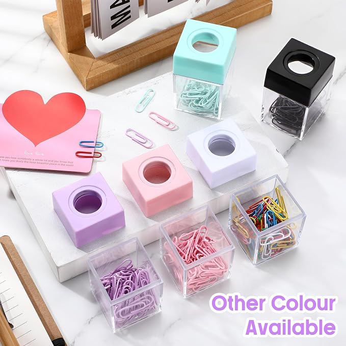 Outus 4 Pieces Magnetic Paper Clip Dispenser Holder for Desk,Purple | Magnetic Paperclip Holder Dispenser Desktop Organizer for Clips Pins Office School Desk Storage