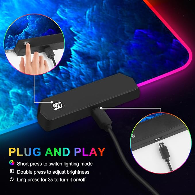 RGB Gaming Mouse Pad Large, Extended LED Mouse Mat XXL 35.4x15.7 inch, 14 Lighting Modes, 2 Brightness, Non-Slip Rubber Base Mousepad Waterproof Keyboard Mat,Fantasy Nebula Sky
