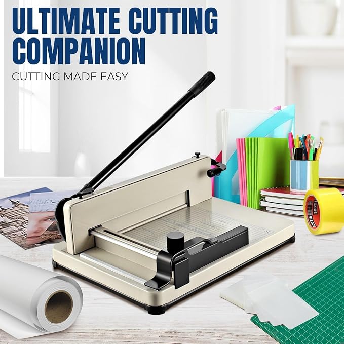 Flexzion Guillotine Paper Cutter 12" A4 Professional Industrial Heavy Duty Scrapbooking Metal Base Trimmer Machine 400 Sheet Capacity for Office Commercial Photocopy Printing Shop | Large Industrial Paper Cutter for A4 Stacks; Hardened Steel Blade for ...
