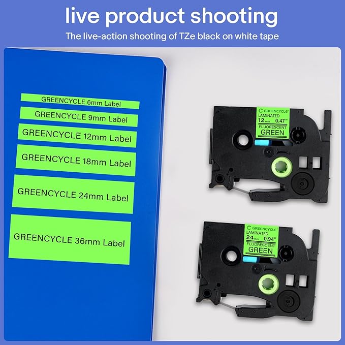 GREENCYCLE Compatible for Brother P-Touch 24mm Label Tape TZe-D51 TZ-D51 TZe TZ 24mm 0.94'' Black on Fluorescent Green Laminated Label Tape for PT-P750W PT-D600 PT-P700 PT-P710BT, 3 Pack