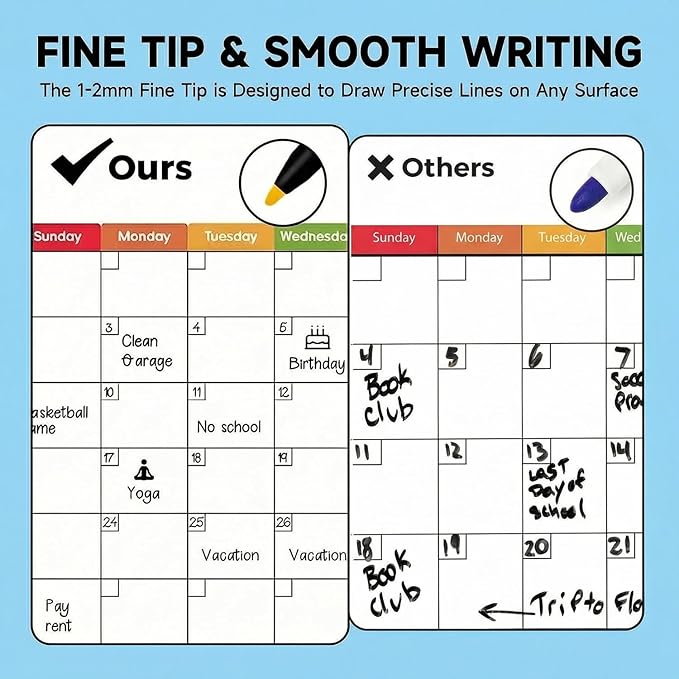 Magnetic Dry Erase Markers Fine Tip - 12 Colors Whiteboard Markers with Eraser Cap, Low Odor Thin Dry Erase Markers for Office Professional Use, Work On White board & Calendar