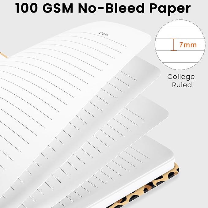 CICPAP Lined Spiral Journal Notebook, A5 College Ruled Notebook for Journaling, Note-Taking, and Daily Planning, Durable Hardcover with an Elegant Design, Leopard print