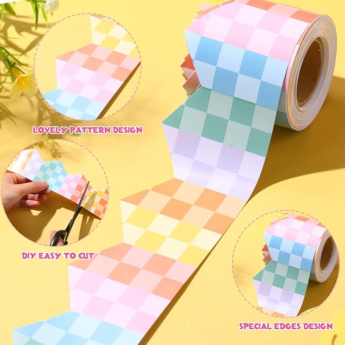 32.8 Ft Colorful Checkerboard Bulletin Border Scalloped Trim | Colorful Gradient Design for Hispanic Heritage Month, Classroom Decor, Back to School Displays, Fiesta Party Bulletin Borders