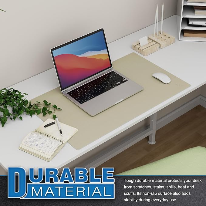 K KNODEL Office Desk Mat, Leather Mouse Pad (23.6"x13.8", Ivory Cream) | Desk Pad, Keyboard Pad, Computer and Laptop Mat, Desktop Protector and Cover, Writing Pad and Blotter for Home Office