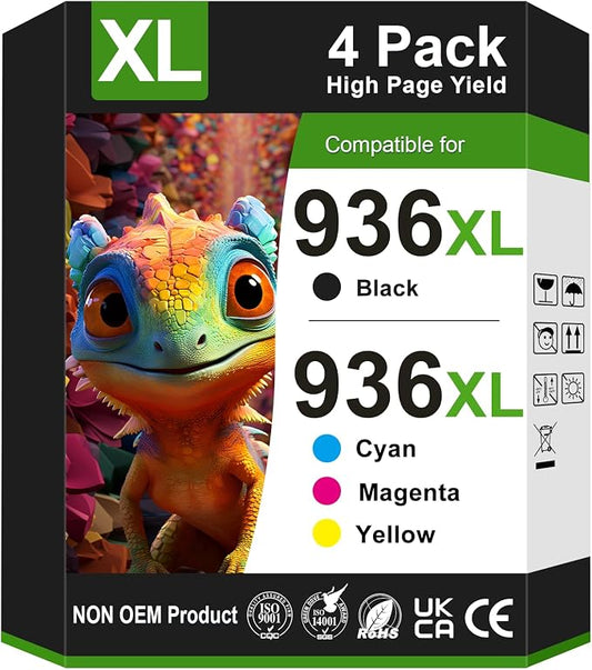 936XL 936 Ink Cartridges Combo Pack Replacement for HP Printer | 936e Black and Color Ink Cartridge for HP OfficeJet Pro 9120e 9125e 9730e 9130 9135e 9122e 9128e 9110b 9120b Printer 4 Pack