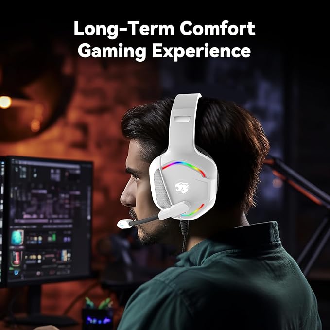 Gaming Headset with Microphone for Pc, Xbox One Series X/s, Ps4, Ps5, Switch, Stereo Wired Noise Cancelling Over-Ear Headphones with Mic, RGB, for Computer, Laptop, Mac, Nintendo (White Black)