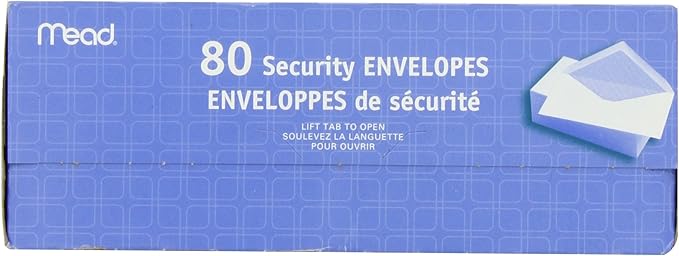 Mead #6-3/4 Envelopes, Security Printed Lining for Privacy, Gummed Closure, 3-5/8" x 6-1/2", All-Purpose 20-lb Paper, White, 80 per Box (75212) (Pack of 2)