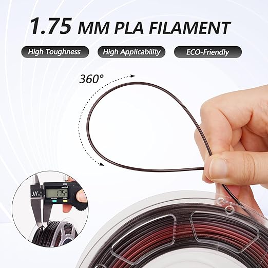 AMOLEN PLA 3D Printer Filament,PLA Filament 1.75mm,Silk Shiny Filament Bundle, Black Red, Blue,Purple,Green, 3D Printing Filament Bundle, 200gX 4 Spools