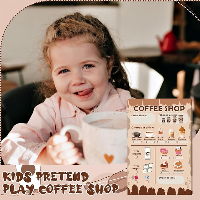 Kids Pretend Play Notepads 4X6 In Pretend Play Notebooks Playtime Notepads Variety Role Play Game Accessories Pages Each for Kids Toddlers 3-5(6,Brown Coffee Shop)