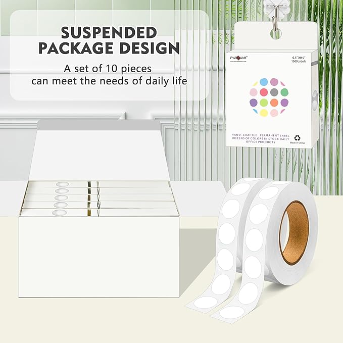 PARLAIM 10000pcs 1/2 Inch Round Color Code Dot Stickers, 10 Rolls Adhesive White Circle Labels for Office Classroom