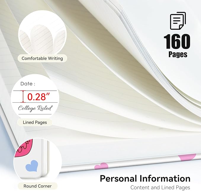 Lined Spiral Journal Notebook for Work A5, 160 Pages, Heart | College Ruled Spiral Journal for Women, Hardcover with Elegant Design for Note-Taking, 5.5 * 8.25 inch