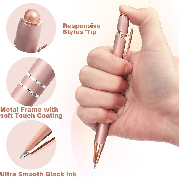 Bribobo 6 Pack Ballpoint Pen 2-in-1 Stylus, 1.0 mm Black Ink | Retractable Ballpoint Pen with Stylus tip, Metal Stylus Pen for Touch Screens