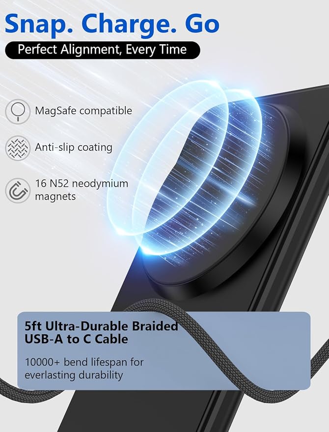 Mag.Safe Charger - Magnetic Wireless Charger for iPhone 12-17,White | Fast Charging | Magnetic iPhone Charging | for iPhone Charger Stand