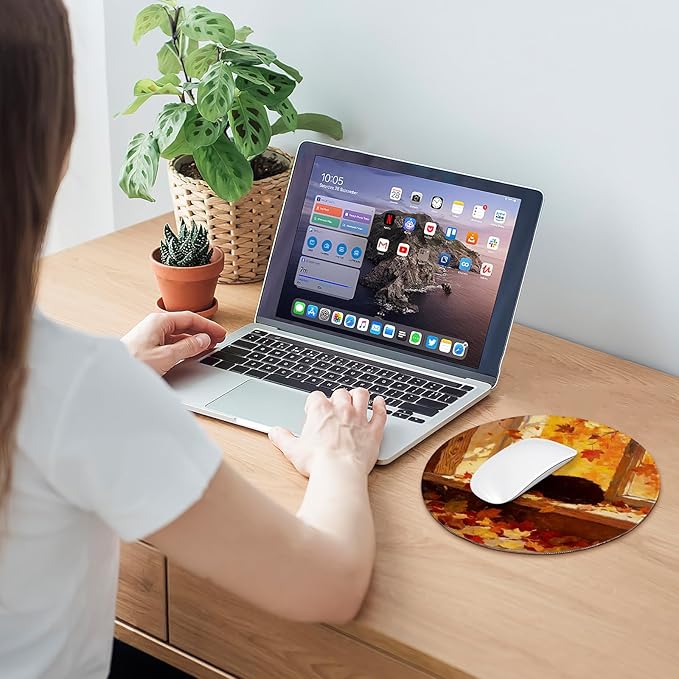 Round Mouse pad, high-end Texture, Sewn Edge Design, Anti-Slip Rubber Base. 8.6 x 8.6 inches (Autumn Glow)