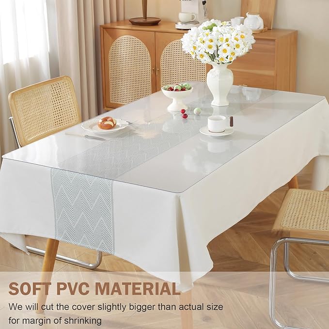 LovePads Clear Table Cover Protector 38 x 64 Inch, 2mm Thick Plastic Mat | Non-slip Waterproof PVC Table Protector, Cut to Size, Spill-Stain-Scratch Proof, Fits Kitchen, Dining Table, Dresser, Desk