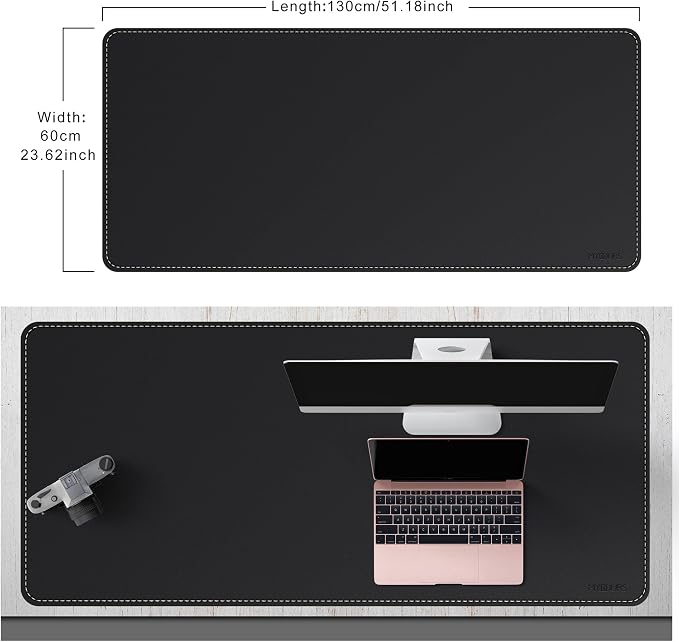 Mydours 52" x 24" XXL Large Desk Mat, PU Leather Full Desk Mouse Pad, Black | Extended PU Leather Surfaces Desk Pad for Home Office - Gaming Mouse Pad for Keyboard Laptop Computer