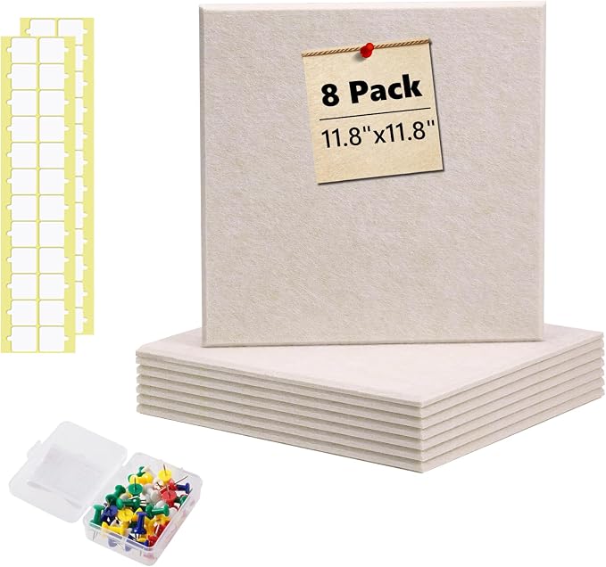 Bulletin Board 47" X 24" Cork Boards for Wall Alternative 8 Pack Oatmeal Non-Stripe Felt Bulletin Board 48 Safe Adhesive 35 Push Pins for Office School Home Room Decor