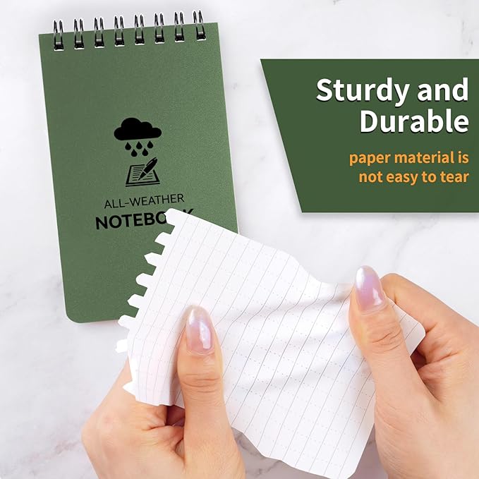 3 Pack Waterproof Notebook, 3 x 5 Pocket Notepad, All Weather Small Pocket Notebook Paper, Mini Spiral Notepad Police Notepad 100 Lined Pages for Outdoor Office