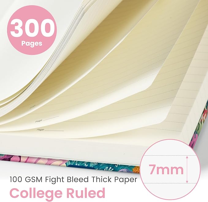 Spiral Notebook for Work Thick Hardcover Lined Journal for Note Taking | Coral Garden 300 Pages (7.1"x10") B5 College Ruled Journal for Women & Writing, Fit for Office Home School Supplies