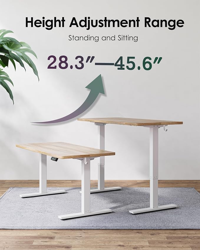 TIQLAB 55 * 28 Inches Standing Desk, Adjustable Height Stand up Desk,Sit Stand Home Office Table with Splice Board, Maple