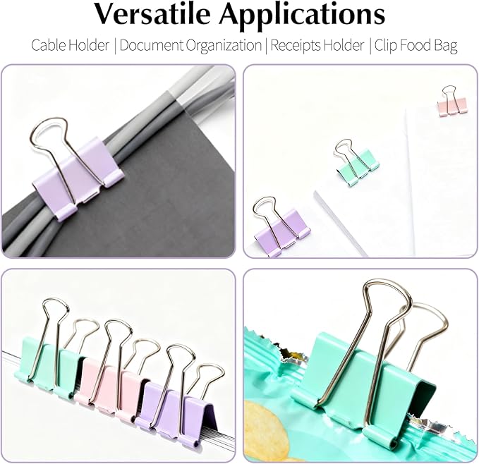 Binder Clips Assorted Sizes, Durable Metal Binder Clips for Office, Cute Desk Supplies for Teachers Student (120, Morandi)